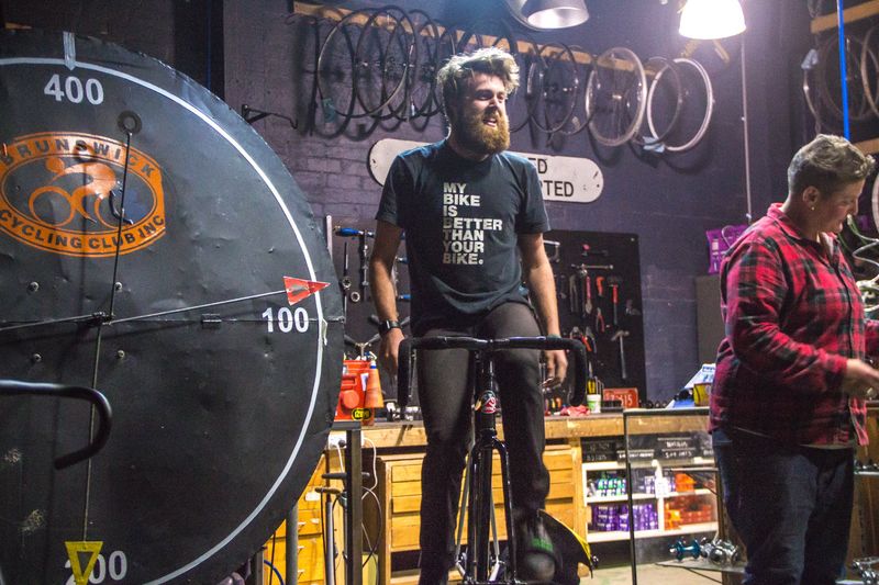 bike shop trackstand portrait