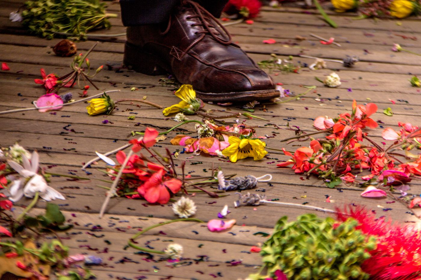 flowers scattered deck